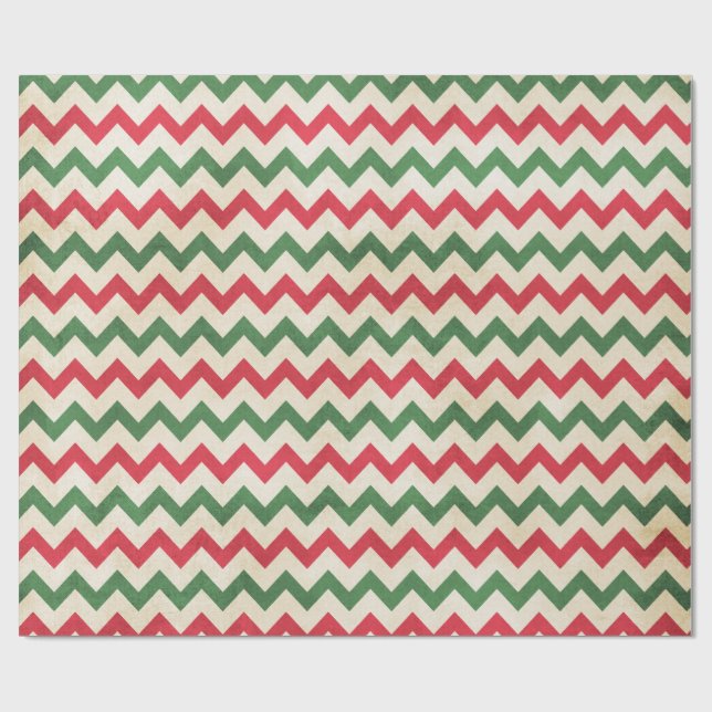 Papel De Regalo Patrón de Zig Zag verde rojo angustiado (Superficie plana)