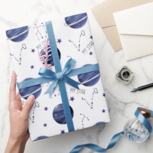 Papel De Regalo Patrón de Zodiaco Espacial Acuarela 