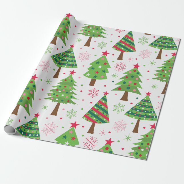 Papel De Regalo Patrón decorativo de árboles de Navidad verde fest (Desenrollado)