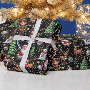 Papel De Regalo Patrón decorativo de Navidad con fondo negro