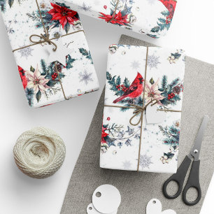 Papel De Regalo Patrón del cardenal ventilado de Navidad Poinsetti