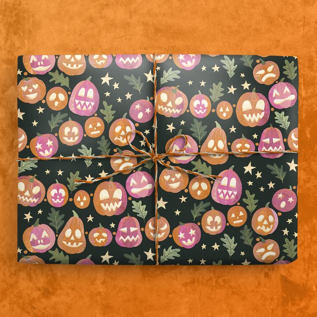 Papel De Regalo Patrón del desfile de calabaza Jack-o'-lantern (Gift Mockup)