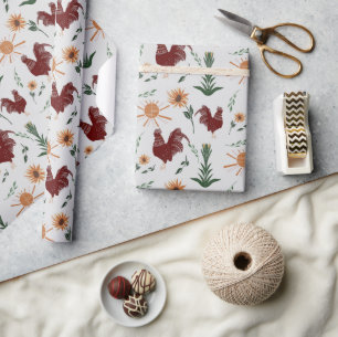 Papel De Regalo Patrón del gallo de arte popular Sunshine