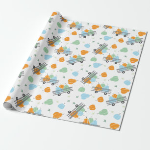 Papel De Regalo Patrón del vagón de las calabazas de cosecha de 