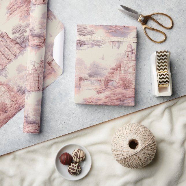 Papel De Regalo Patrón del viejo Castillo Rojo Moderno de la tela  (Artesanía)