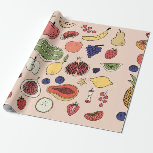 Papel De Regalo Patrón dibujado a mano de fruta