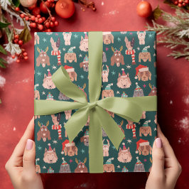 Papel De Regalo Patrón dibujado a mano por perros navidades