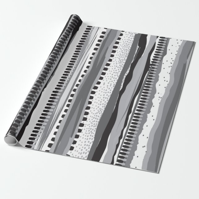 Papel De Regalo Patrón dibujado a mano por tribales en blanco y ne (Desenrollado)