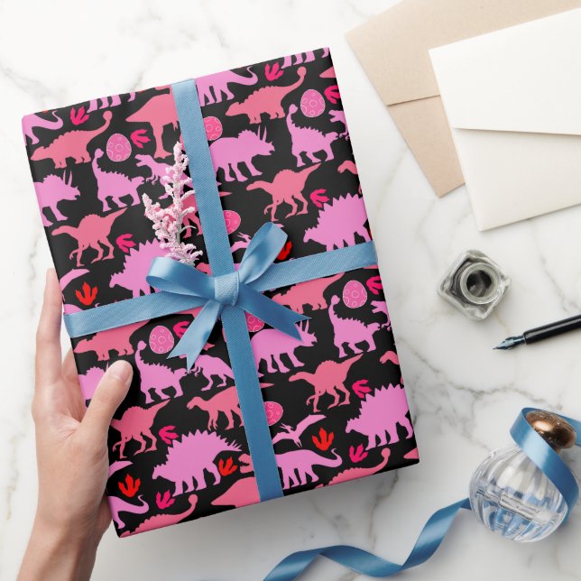 Papel De Regalo Patrón Dino Rosa Negro BG (Regalar)