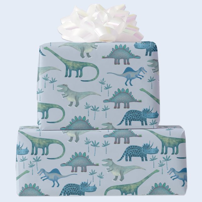 Papel De Regalo Patrón Dinosaurio Azul (Cute dinosaur gift wrapping paper roll)