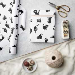 Papel De Regalo Patrón Divertido de Gatos Espeluznantes de Hallowe