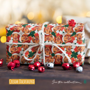 Papel De Regalo Patrón divertido de Navidad con Dachshund crema