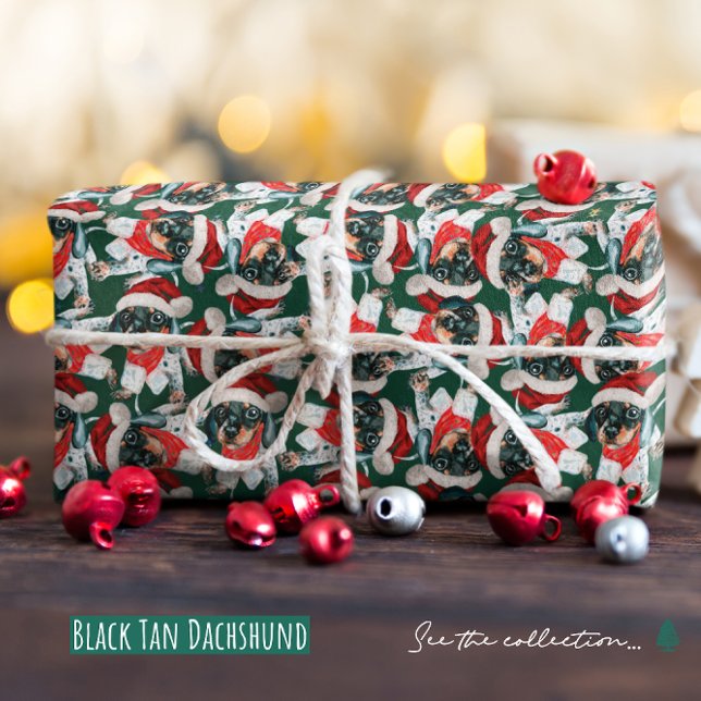 Papel De Regalo Patrón divertido de Navidad de cachorro salchicha  (Subido por el creador)