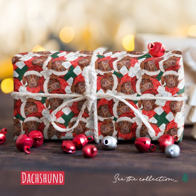 Papel De Regalo Patrón divertido de Navidad de Dachshund de chocol (Subido por el creador)