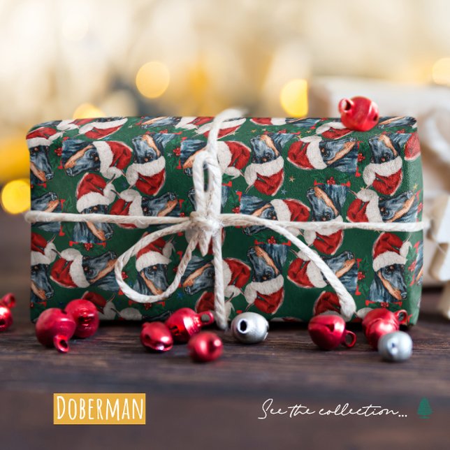 Papel De Regalo Patrón divertido de Navidad de Doberman (Subido por el creador)