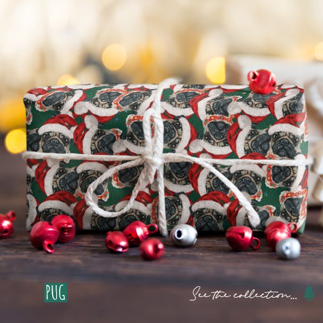 Papel De Regalo Patrón divertido de Pug para Navidad (Subido por el creador)