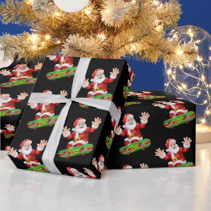 Papel De Regalo Patrón divertido de Santa en monopatín Navidad