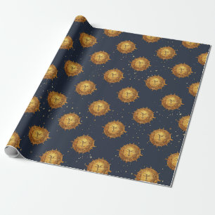 Papel De Regalo Patrón Dorado del Sol Celestial (1)