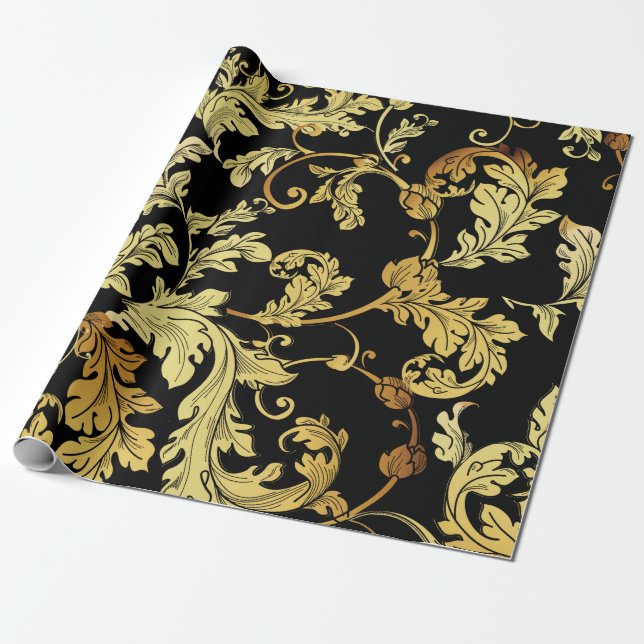 Papel De Regalo Patrón dorado y sin costuras de lujo. Fondo floral (Desenrollado)