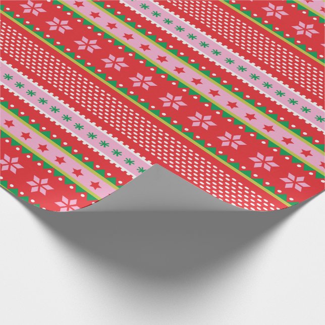 Papel De Regalo Patrón dulce nórdico suave verde rosa rojo (Esquina)