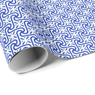 Papel De Regalo Patrón egipcio de tejas, azul blanco y cobalto