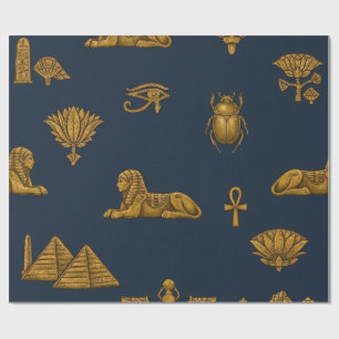 Papel De Regalo Patrón Egipcio Minimalista de Oro Antiguo y Azul M