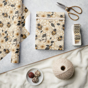 Papel De Regalo Patrón elegante de abejas y abejas