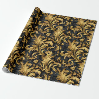 Papel De Regalo Patrón elegante de color negro y dorado