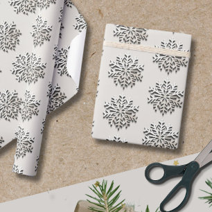 Papel De Regalo Patrón elegante de copos de nieve plateado