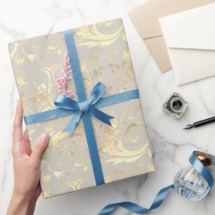 Papel De Regalo Patrón elegante de damasco de marfil de oro vintag