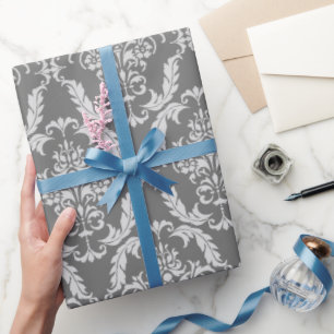 Papel De Regalo Patrón elegante de Damasco gris