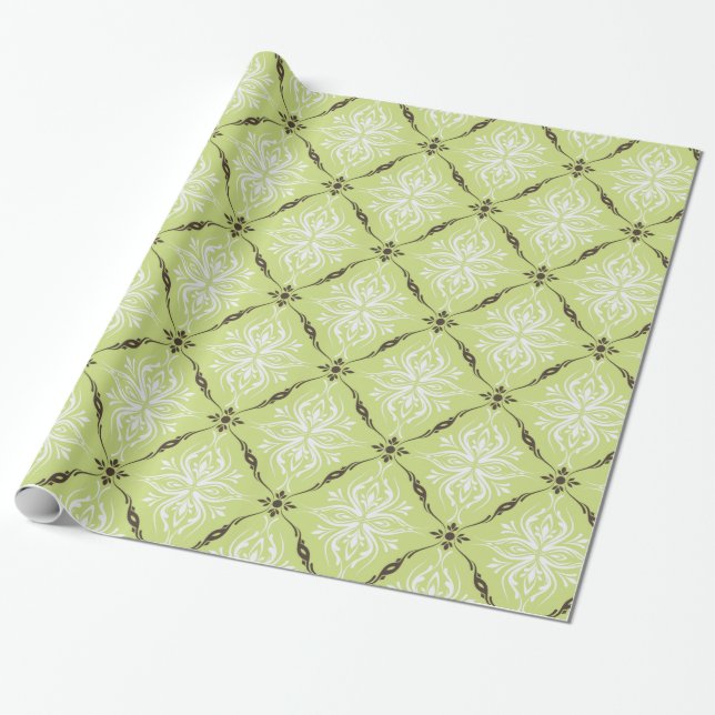 Papel De Regalo Patrón elegante de damasco marrón turquesa verde (Desenrollado)
