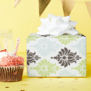 Papel De Regalo Patrón elegante de damasco marrón turquesa verde