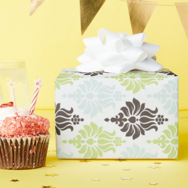 Papel De Regalo Patrón elegante de damasco marrón turquesa verde (Fiesta de cumpleaños )