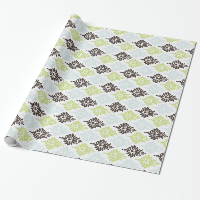 Papel De Regalo Patrón elegante de damasco marrón turquesa verde (Desenrollado)