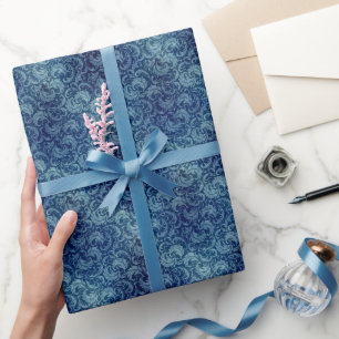 Papel De Regalo Patrón elegante de Damasco Vintage azul