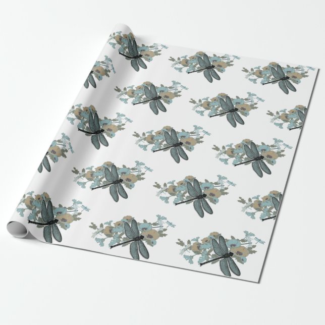Papel De Regalo Patrón elegante de Dragonflies (Desenrollado)