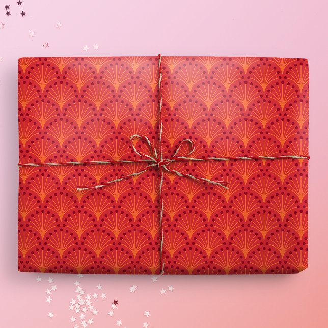 Papel De Regalo Patrón elegante de escalas rojas japonesas (Gift Mockup)