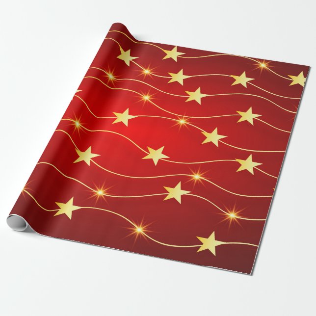 Papel De Regalo Patrón elegante de estrellas de Navidades rojos y  (Desenrollado)