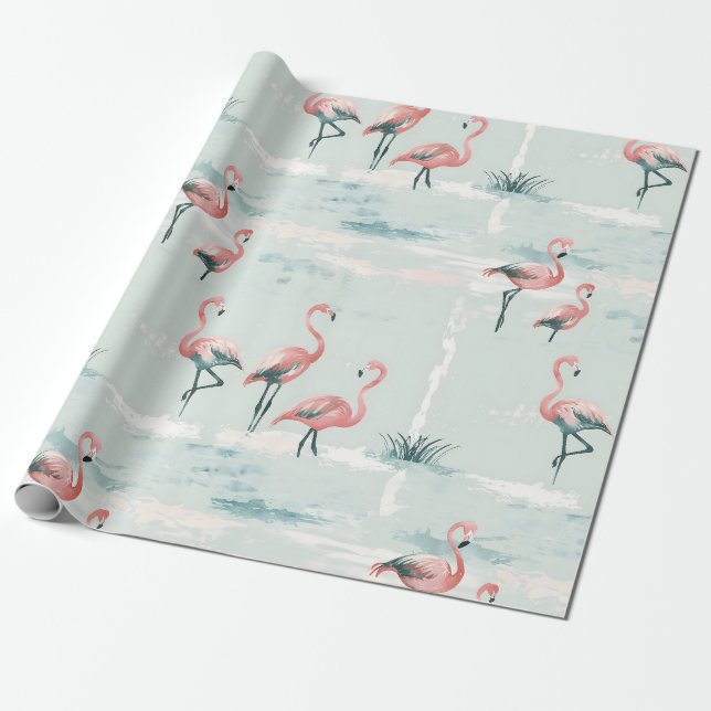 Papel De Regalo Patrón elegante de flamencos pastel (Desenrollado)