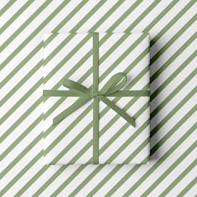 Papel De Regalo Patrón elegante de franjas verdes de sabio (Sage Green White Stripes Pattern Wrapping Paper)