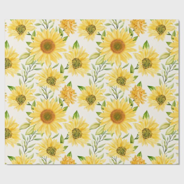 Papel De Regalo Patrón elegante de girasoles amarillos (Superficie plana)