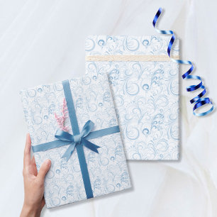 Papel De Regalo Patrón elegante de giro floral azul claro