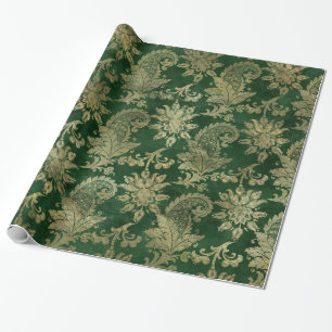 Papel De Regalo Patrón elegante de Glam Green Gold Paisley