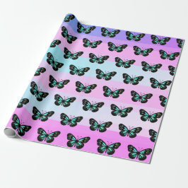 Papel De Regalo Patrón elegante de mariposa azul y negro