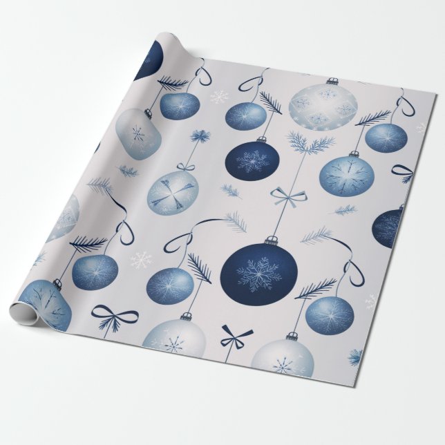 Papel De Regalo Patrón Elegante De Navidades Azules Y Blancos (Desenrollado)