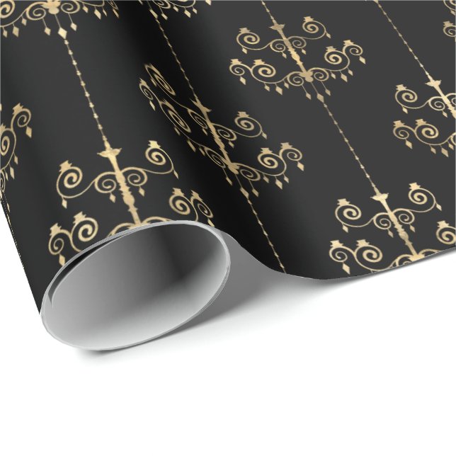 Papel De Regalo Patrón elegante de oro negro de cristal (Esquina del rollo)