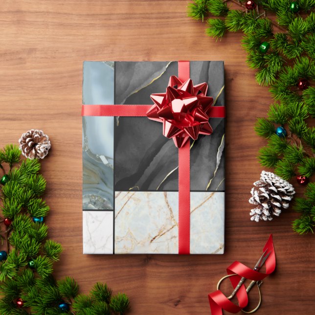 Papel De Regalo Patrón elegante de oro negro y blanco de mármol (Regalo de vacaciones)