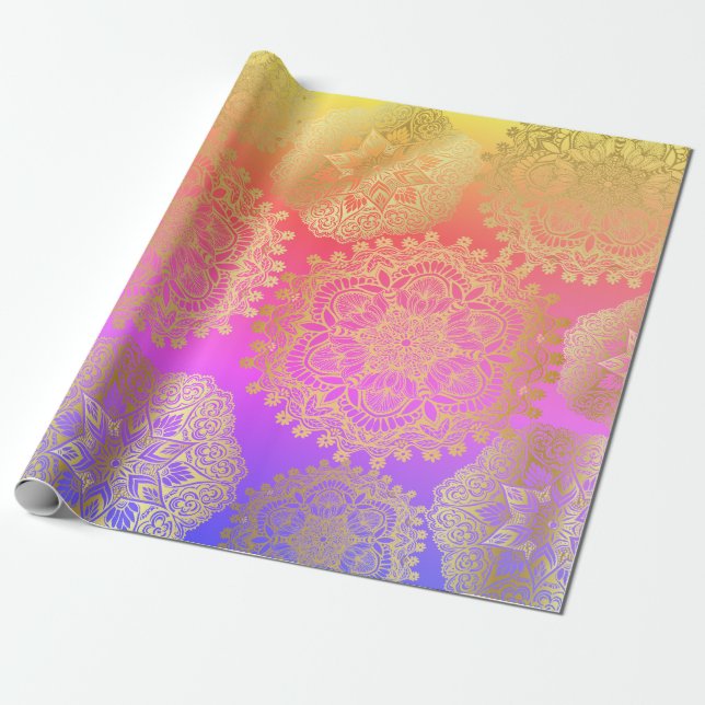 Papel De Regalo Patrón Elegante De Oro Y Arcoiris De Mandala (Desenrollado)