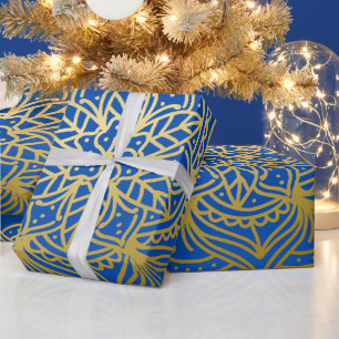 Papel De Regalo Patrón elegante de oro y Mandala azul